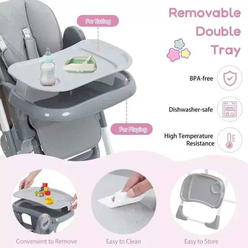 Seggiolone per neonati, seggioloni multifunzionali con altezza e reclinazione regolabili, seggiolone pieghevole per neonati e bambini piccoli, seggiolone