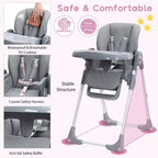 Baby High Chair, Multifunctional Infant Highchairs with Adjustable Height and Recline, Foldable High Chair for Babies & Toddlers, High Chair