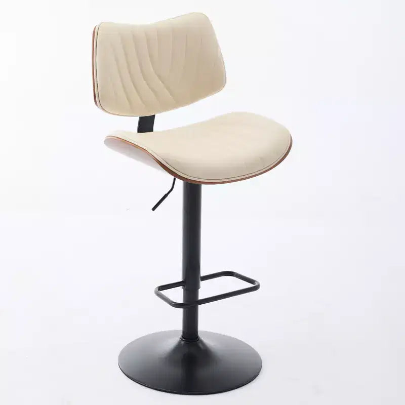 Set di 2 sgabelli da bar girevoli a 360°, regolabili in altezza, da bancone, sedia da pranzo, sgabello da pub, cucina, noce+nero/beige - ModernLuxe