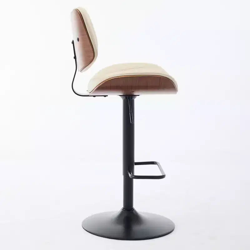 Set di 2 sgabelli da bar girevoli a 360°, regolabili in altezza, da bancone, sedia da pranzo, sgabello da pub, cucina, noce+nero/beige - ModernLuxe