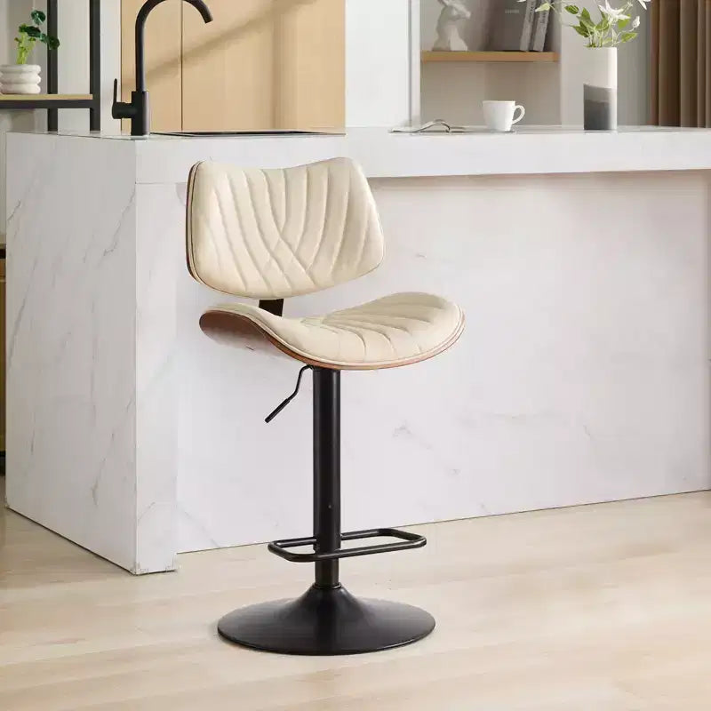 Set of 2 360 Swivel Bar Stool Height Adjustable Counter Stool Dining Chair Pub Kitchen Stool, Walnut+Black/Beige - ModernLuxe