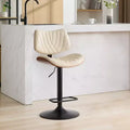 Set of 2 360 Swivel Bar Stool Height Adjustable Counter Stool Dining Chair Pub Kitchen Stool, Walnut+Black/Beige - ModernLuxe