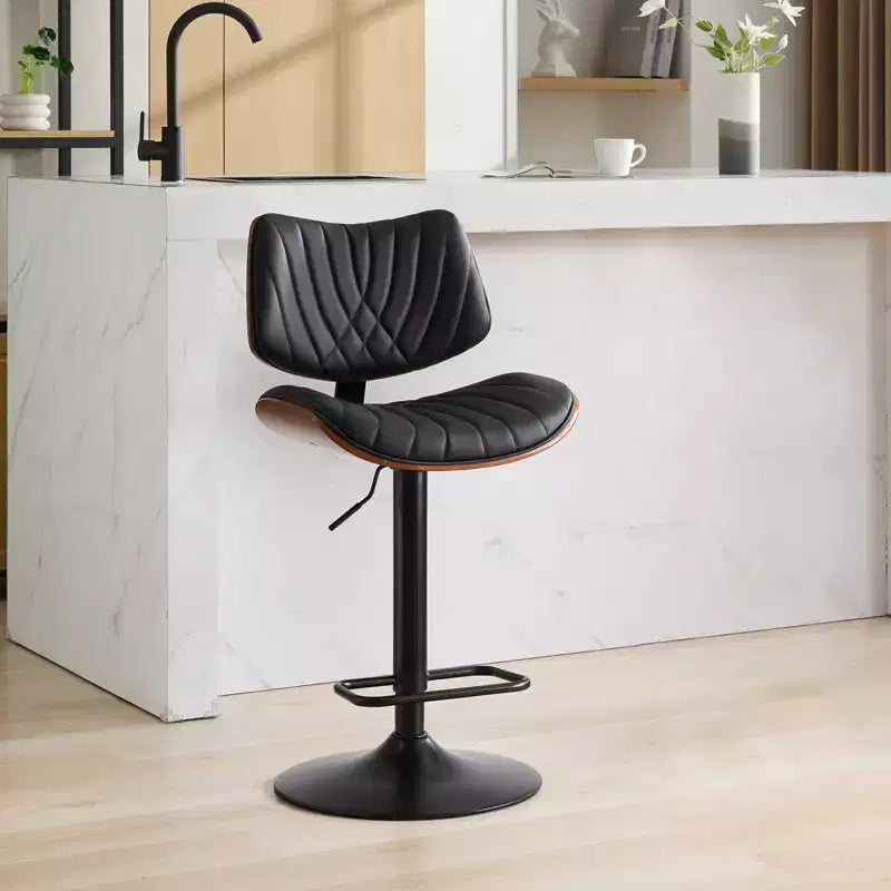 Set di 2 sgabelli da bar girevoli a 360°, regolabili in altezza, da bancone, sedia da pranzo, sgabello da pub, cucina, noce+nero/beige - ModernLuxe