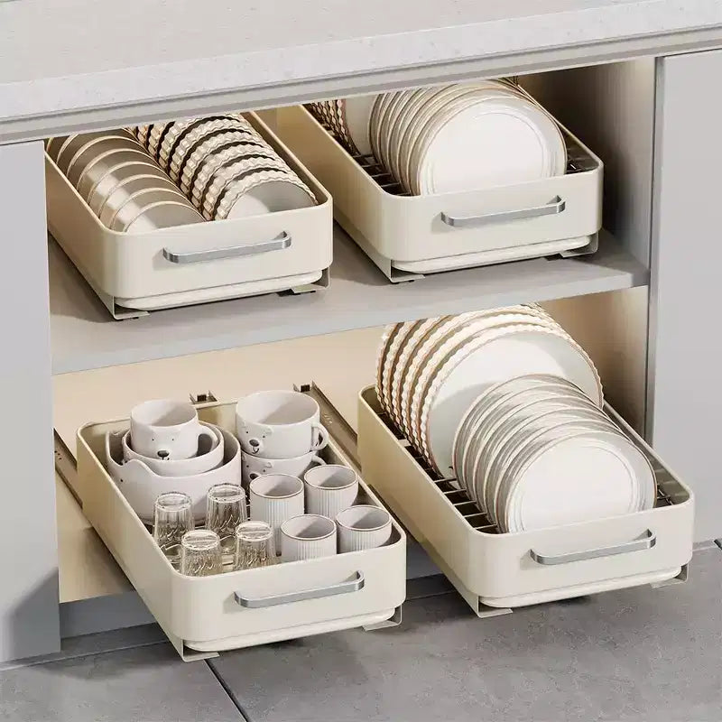 Scolapiatti, cassetto estraibile per mobile da cucina, scolapiatti e ciotole in metallo estraibile, ripiano portaoggetti per bagno e soggiorno