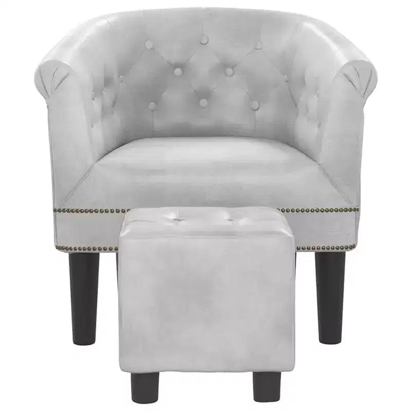 vidaXL Poltrona con Poggiapiedi - Design in Similpelle Argento - Ideale per Soggiorno, Camera da Letto o Ufficio