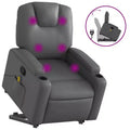 vidaXL Power Lift Massage Recliner Chair - Manual Reclining, Vibrating Massage, Cup Holders, Faux Leather, Electric Stand-Up Aid, Gray