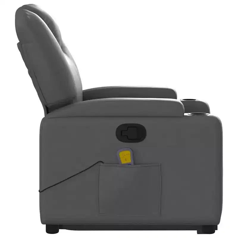 Poltrona reclinabile massaggiante vidaXL Power Lift - Reclinazione manuale, massaggio vibrante, portabicchieri, similpelle, funzione alzapersona elettrica, grigio