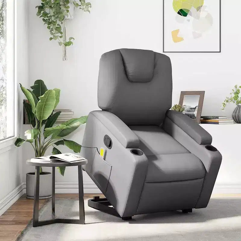 Poltrona reclinabile massaggiante vidaXL Power Lift - Reclinazione manuale, massaggio vibrante, portabicchieri, similpelle, funzione alzapersona elettrica, grigio