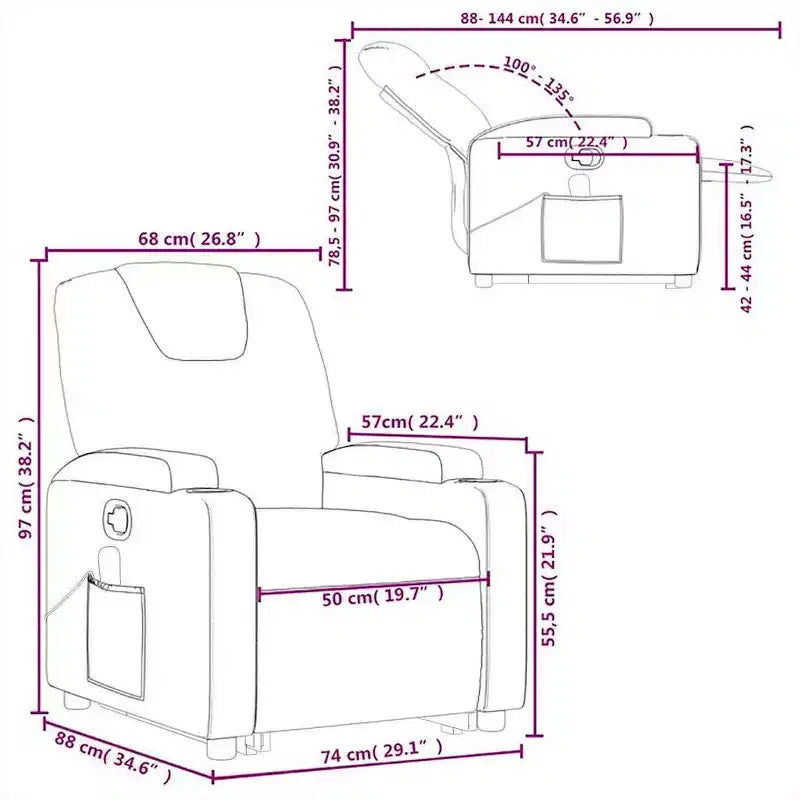 Poltrona reclinabile massaggiante vidaXL Power Lift - Reclinazione manuale, massaggio vibrante, portabicchieri, similpelle, funzione alzapersona elettrica, grigio