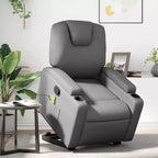 Poltrona reclinabile massaggiante vidaXL Power Lift - Reclinazione manuale, massaggio vibrante, portabicchieri, similpelle, funzione alzapersona elettrica, grigio