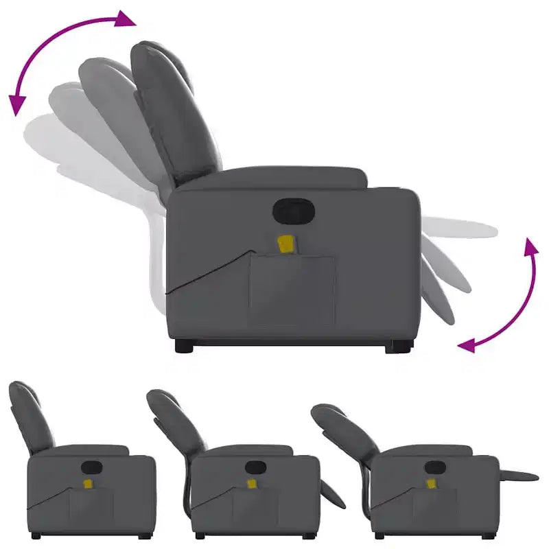 Poltrona reclinabile massaggiante vidaXL Power Lift - Reclinazione manuale, massaggio vibrante, portabicchieri, similpelle, funzione alzapersona elettrica, grigio