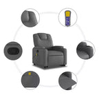 Poltrona reclinabile massaggiante vidaXL Power Lift - Reclinazione manuale, massaggio vibrante, portabicchieri, similpelle, funzione alzapersona elettrica, grigio