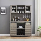 Mobile Credenza da Caffè Rustico Alto 178 cm, Mobile Dispensa da Cucina con Anta Scorrevole a Fienile, Credenza Alta con Portabottiglie, Mobile Bar, Grigio