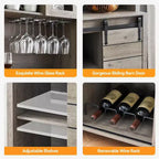 Mobile Credenza da Caffè Rustico Alto 178 cm, Mobile Dispensa da Cucina con Anta Scorrevole a Fienile, Credenza Alta con Portabottiglie, Mobile Bar, Grigio
