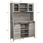 Mobile Bar Stile Rustico Alto 178 cm, Credenza da Cucina con Anta Scorrevole, Madia Alta con Portabottiglie, Mobile Bar per Casa, Grigio