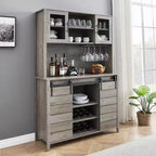 Mobile Bar Stile Rustico Alto 178 cm, Credenza da Cucina con Anta Scorrevole, Madia Alta con Portabottiglie, Mobile Bar per Casa, Grigio
