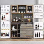 Mobile Bar Stile Rustico Alto 178 cm, Credenza da Cucina con Anta Scorrevole, Madia Alta con Portabottiglie, Mobile Bar per Casa, Grigio