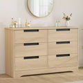6 Drawer Dresser for Bedroom, Natural Double Dresser Organizer with Embedded Handles Design, Wooden Chest of Drawers for Living Room Nursery Hallway