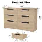 Comò a 6 cassetti per camera da letto, cassettiera doppia naturale con maniglie a incasso, cassettiera in legno per soggiorno, cameretta, corridoio