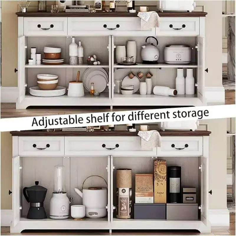 Dyonery 65 Grande madia da buffet, madia per posate da cucina in stile rustico, 3 cassetti e 4 ante, mobile contenitore per soggiorno