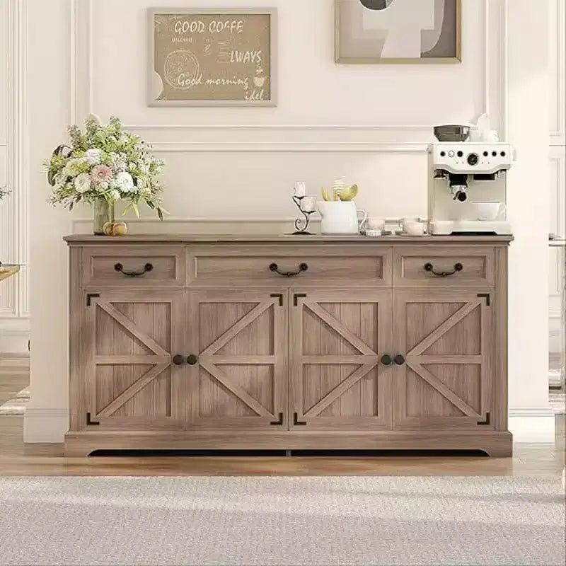 Dyonery 65 Grande madia da buffet, madia per posate da cucina in stile rustico, 3 cassetti e 4 ante, mobile contenitore per soggiorno
