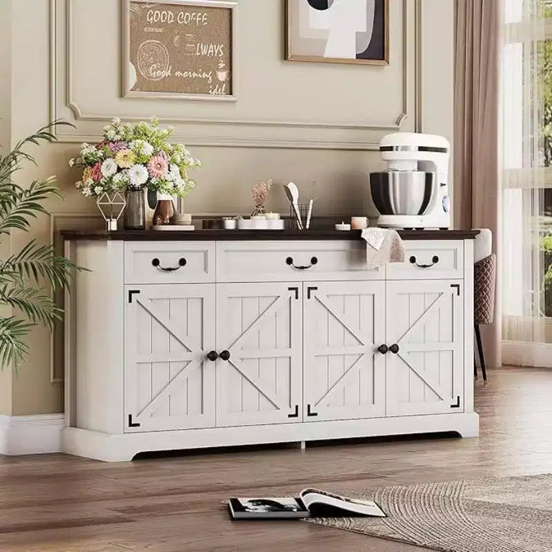 Dyonery 65 Grande madia da buffet, madia per posate da cucina in stile rustico, 3 cassetti e 4 ante, mobile contenitore per soggiorno