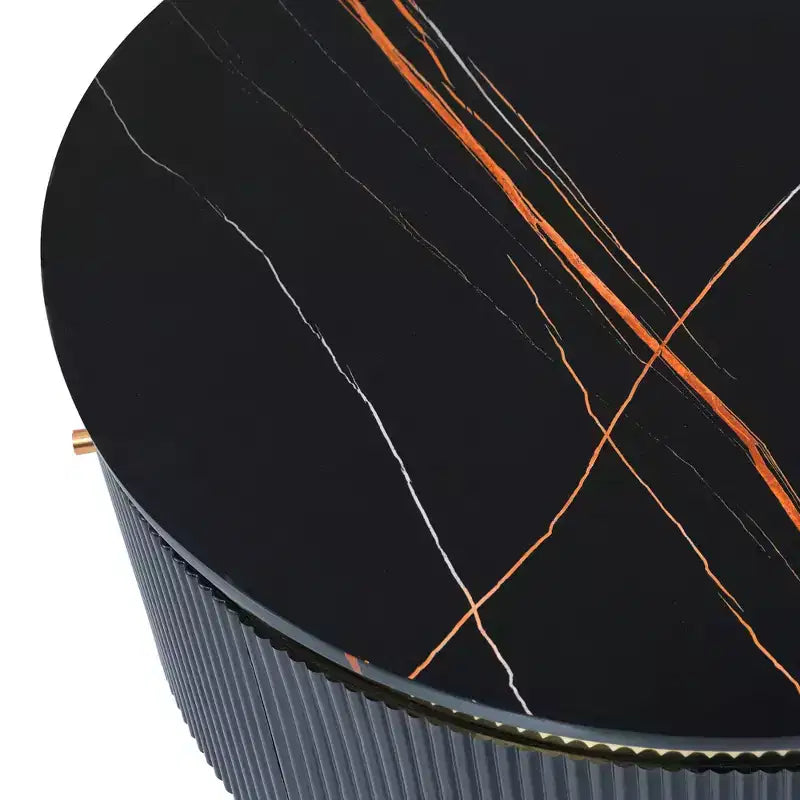 Okak 31.5 Tavolino Rotondo da Salotto con 2 Grandi Cassetti Nascosti, Tavolino Moderno Salvaspazio per Piccoli Soggiorni