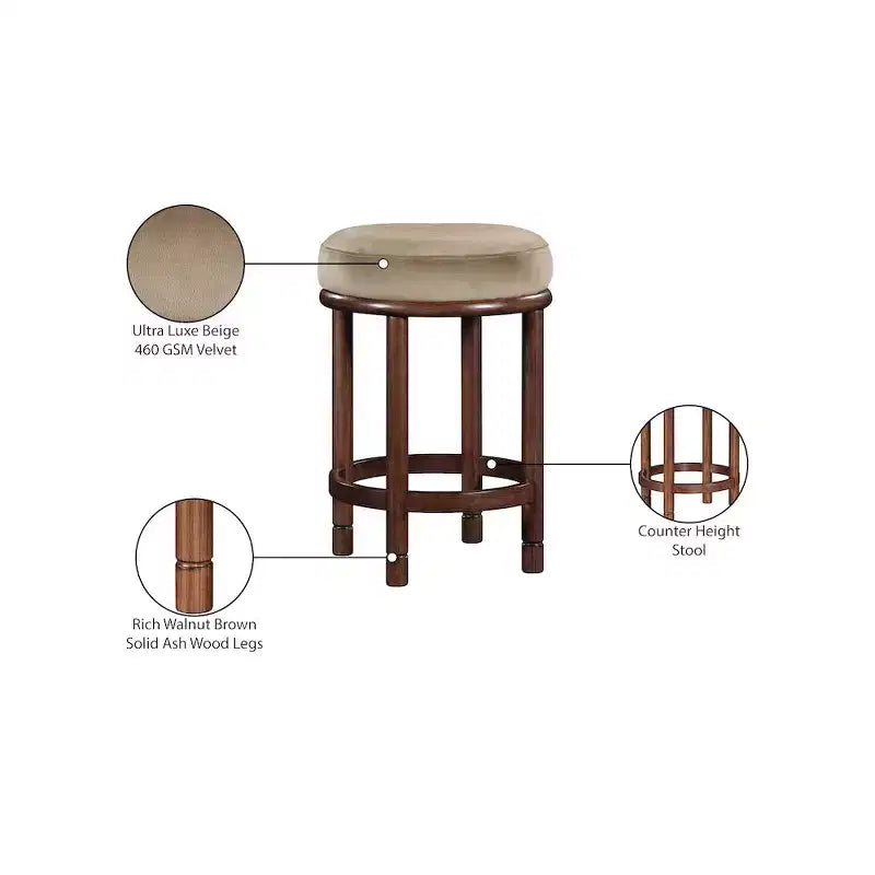 Meridian Furniture, Sgabello da bancone Monette in velluto beige