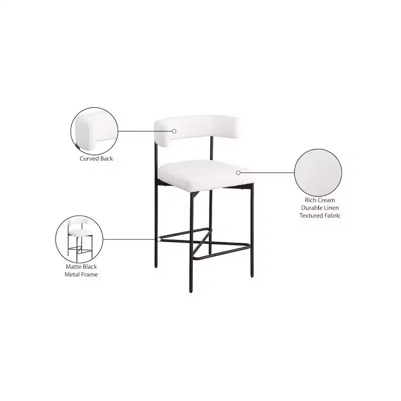 Meridian Furniture, Sgabello Rivage crema in tessuto testurizzato di lino resistente, set da 2