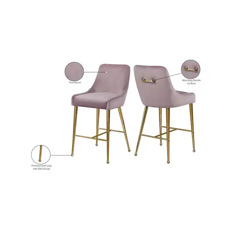 Meridian Furniture, Sgabello Owen in Velluto Rosa, Set da 2
