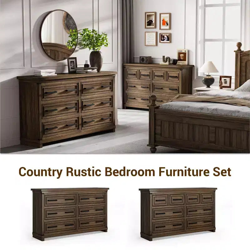Cassettiera da Comodino a 6/8 Cassetti, 55 Cassetti in Legno Rustico con Maniglie Facili da Tirare per Vestiti, Organizzatore Contenitore Vintage per Soggiorno