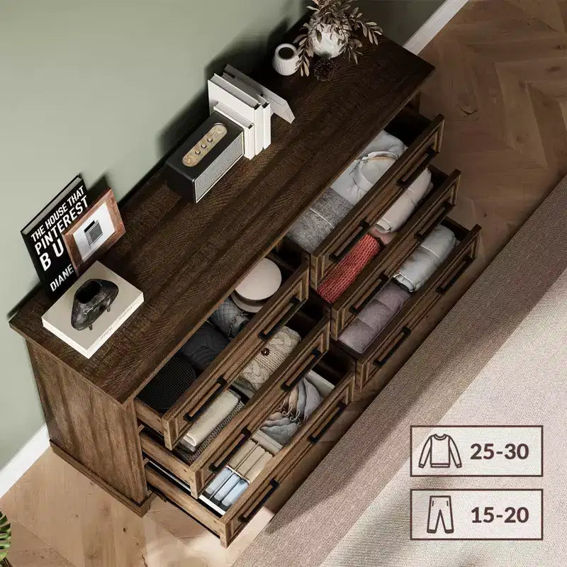 Cassettiera da Comodino a 6/8 Cassetti, 55 Cassetti in Legno Rustico con Maniglie Facili da Tirare per Vestiti, Organizzatore Contenitore Vintage per Soggiorno