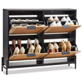 VEVOR Rattan Shoe Cabinet, with 4 Flip Drawers, Slim Shoe Entryway Storage Cabinet with Metal Legs, for Entryway, Closet, Hallway, Black