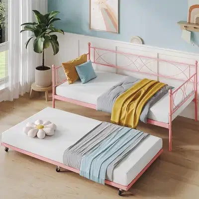 Divano letto singolo con letto estraibile, set divano letto e letto estraibile in metallo, struttura letto divano con supporto a doghe in acciaio, struttura divano letto multifunzionale per camera da letto