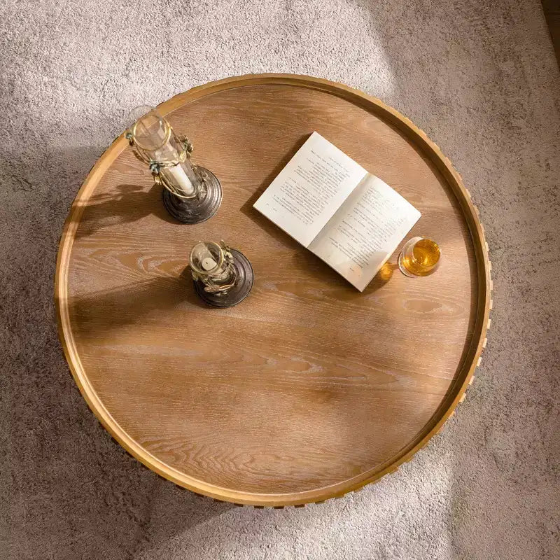 GDFStudio Griselda Tavolino da caffè rotondo con piedistallo in legno da 36,22 pollici