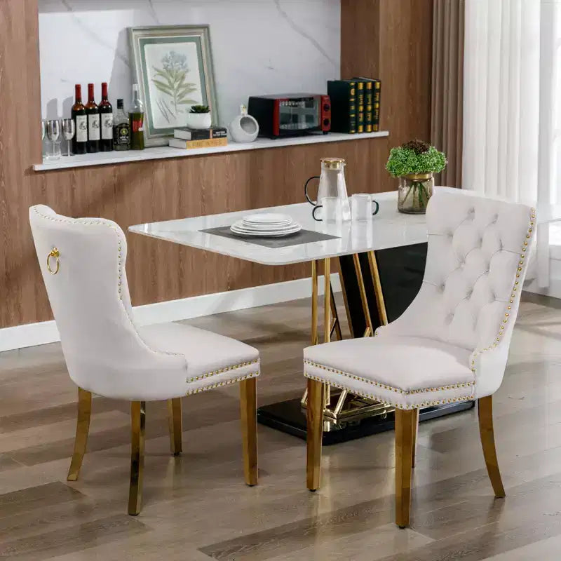 Okak Sedie da Pranzo Moderne Comode Set da 2, Sedie da Cucina con Rivestimento in Velluto Trapuntato, Gambe in Metallo Cromato Inossidabile e Dettaglio Chiodato