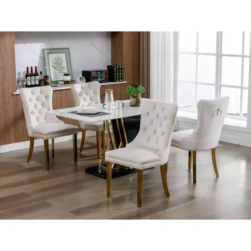 Okak Sedie da Pranzo Moderne Comode Set da 2, Sedie da Cucina con Rivestimento in Velluto Trapuntato, Gambe in Metallo Cromato Inossidabile e Dettaglio Chiodato
