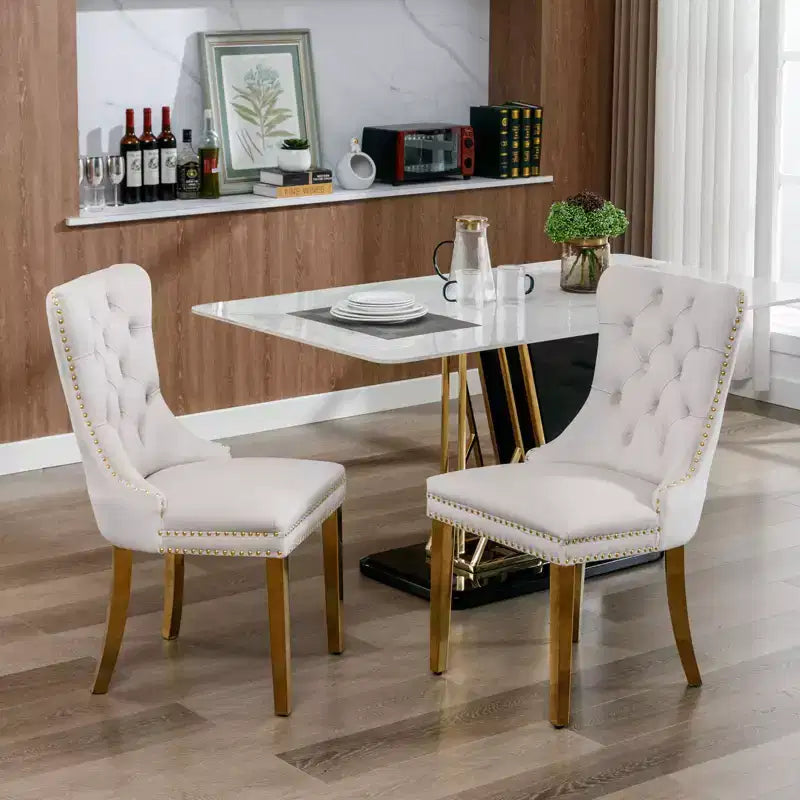 Okak Sedie da Pranzo Moderne Comode Set da 2, Sedie da Cucina con Rivestimento in Velluto Trapuntato, Gambe in Metallo Cromato Inossidabile e Dettaglio Chiodato
