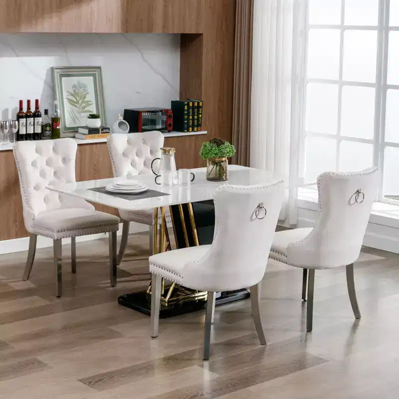 Okak Sedie da Pranzo Moderne Comode Set da 2, Sedie da Cucina con Rivestimento in Velluto Trapuntato, Gambe in Metallo Cromato Inossidabile e Dettaglio Chiodato