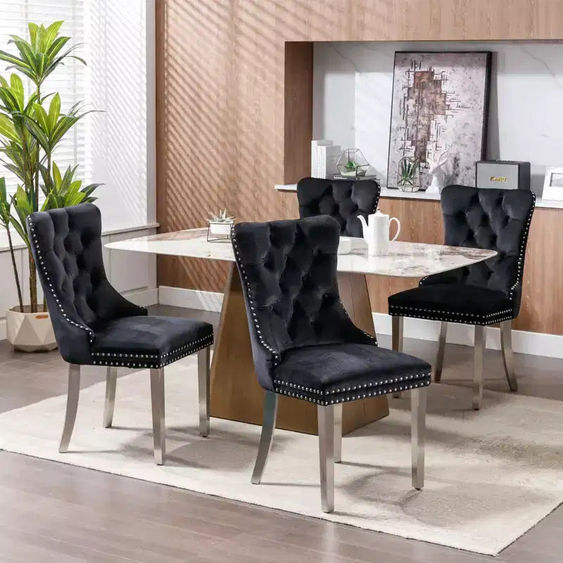 Okak Sedie da Pranzo Moderne Comode Set da 2, Sedie da Cucina con Rivestimento in Velluto Trapuntato, Gambe in Metallo Cromato Inossidabile e Dettaglio Chiodato