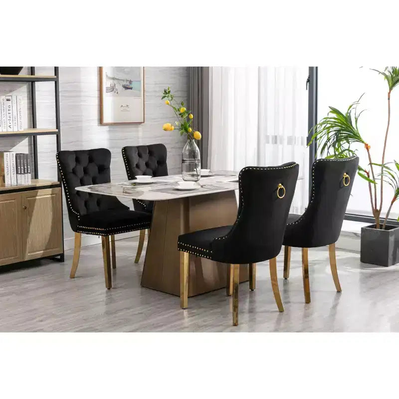 Okak Sedie da Pranzo Moderne Comode Set da 2, Sedie da Cucina con Rivestimento in Velluto Trapuntato, Gambe in Metallo Cromato Inossidabile e Dettaglio Chiodato
