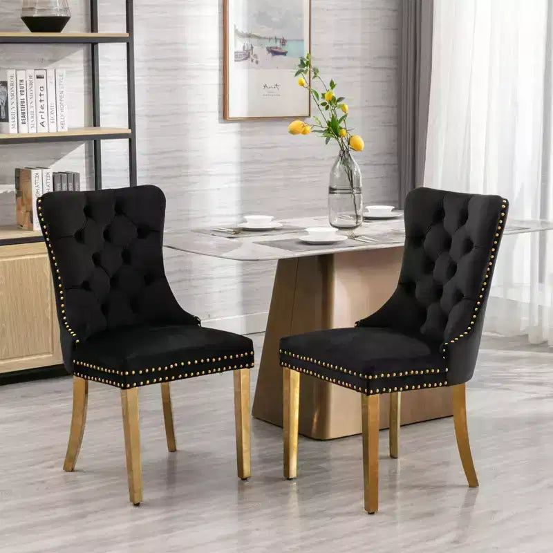 Okak Sedie da Pranzo Moderne Comode Set da 2, Sedie da Cucina con Rivestimento in Velluto Trapuntato, Gambe in Metallo Cromato Inossidabile e Dettaglio Chiodato