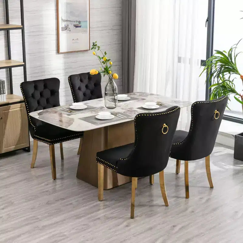 Okak Sedie da Pranzo Moderne Comode Set da 2, Sedie da Cucina con Rivestimento in Velluto Trapuntato, Gambe in Metallo Cromato Inossidabile e Dettaglio Chiodato
