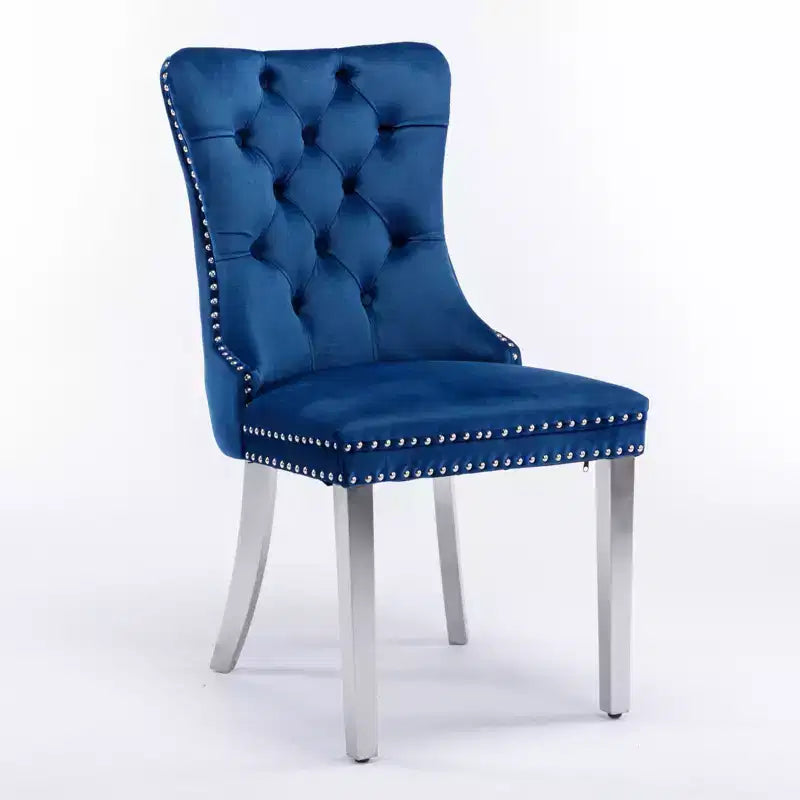 Okak Sedie da Pranzo Moderne Comode Set da 2, Sedie da Cucina con Rivestimento in Velluto Trapuntato, Gambe in Metallo Cromato Inossidabile e Dettaglio Chiodato