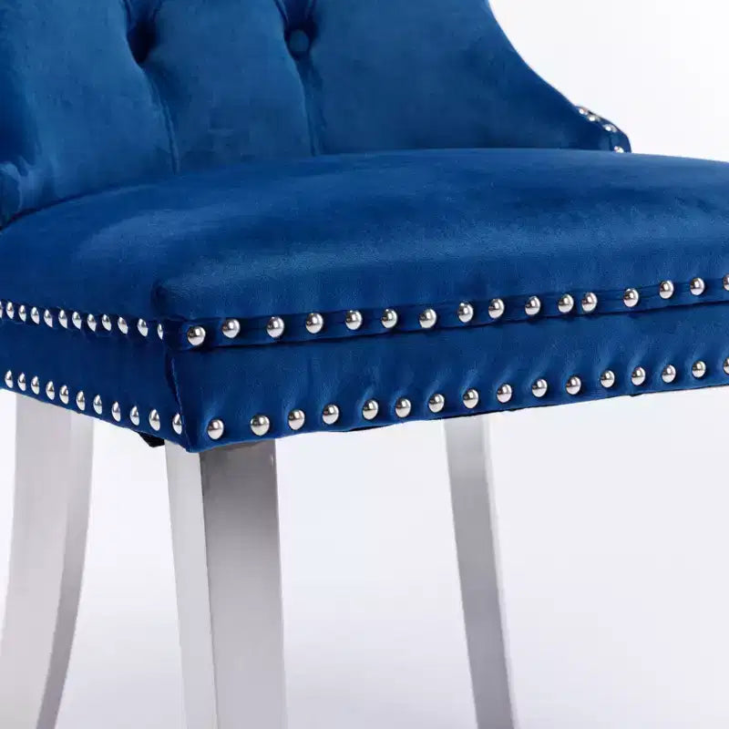 Okak Sedie da Pranzo Moderne Comode Set da 2, Sedie da Cucina con Rivestimento in Velluto Trapuntato, Gambe in Metallo Cromato Inossidabile e Dettaglio Chiodato