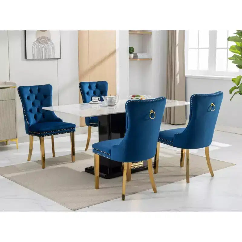 Okak Sedie da Pranzo Moderne Comode Set da 2, Sedie da Cucina con Rivestimento in Velluto Trapuntato, Gambe in Metallo Cromato Inossidabile e Dettaglio Chiodato