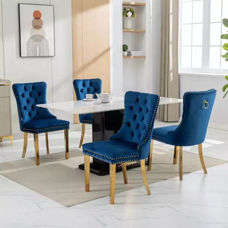 Okak Sedie da Pranzo Moderne Comode Set da 2, Sedie da Cucina con Rivestimento in Velluto Trapuntato, Gambe in Metallo Cromato Inossidabile e Dettaglio Chiodato