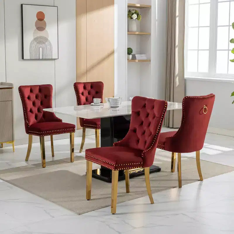 Okak Sedie da Pranzo Moderne Comode Set da 2, Sedie da Cucina con Rivestimento in Velluto Trapuntato, Gambe in Metallo Cromato Inossidabile e Dettaglio Chiodato
