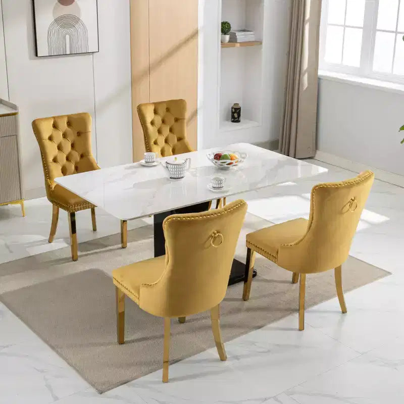 Okak Sedie da Pranzo Moderne Comode Set da 2, Sedie da Cucina con Rivestimento in Velluto Trapuntato, Gambe in Metallo Cromato Inossidabile e Dettaglio Chiodato