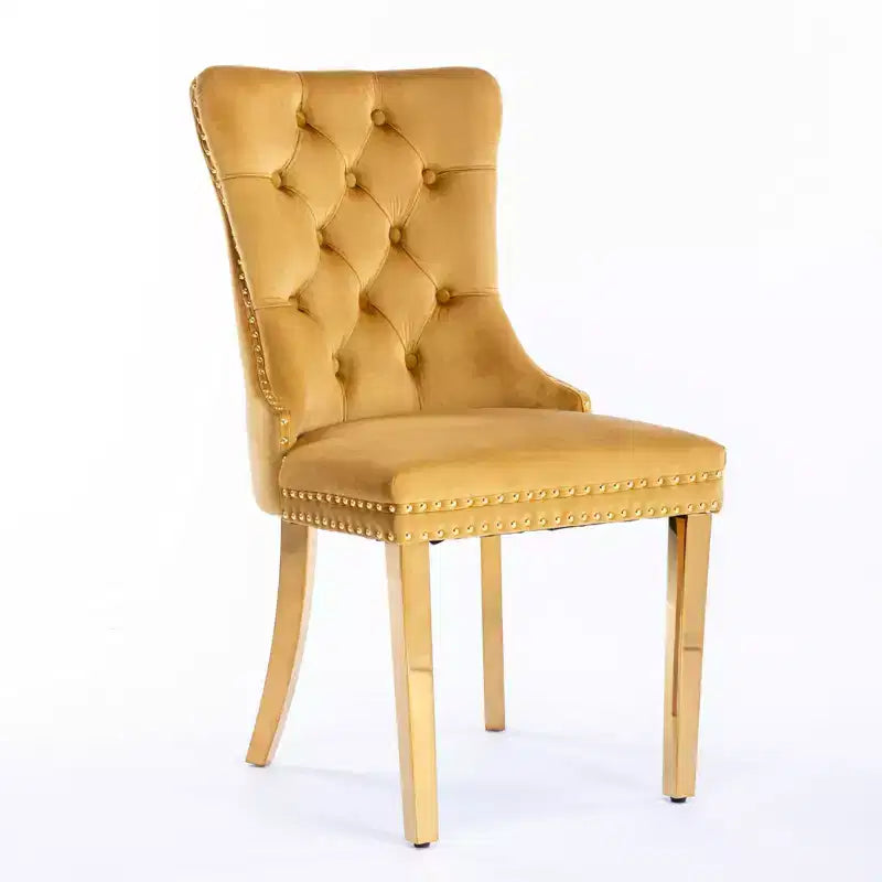 Okak Sedie da Pranzo Moderne Comode Set da 2, Sedie da Cucina con Rivestimento in Velluto Trapuntato, Gambe in Metallo Cromato Inossidabile e Dettaglio Chiodato